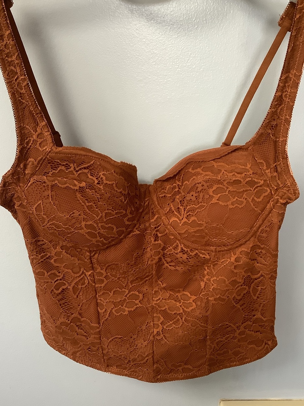 ReoRia Brown Lace Bustier Crop Top